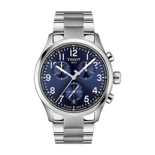 שעון TISSOT דגם T1164171104200 לגבר לוח כחול רצועת פלדת אל-חלד בצבע אפור