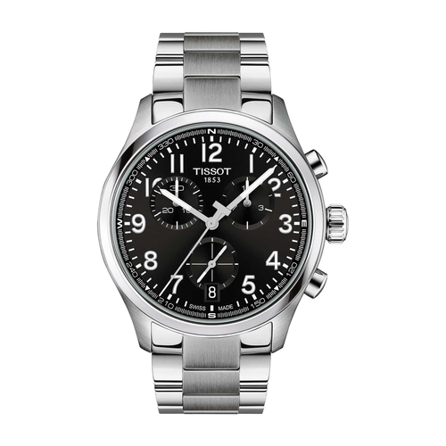 שעון TISSOT דגם T1164171105200 לגבר לוח שחור רצועת פלדת אל-חלד בצבע אפור