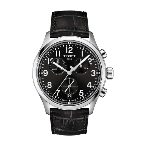 שעון TISSOT דגם T1164171605200 לגבר לוח שחור רצועת עור בצבע שחור