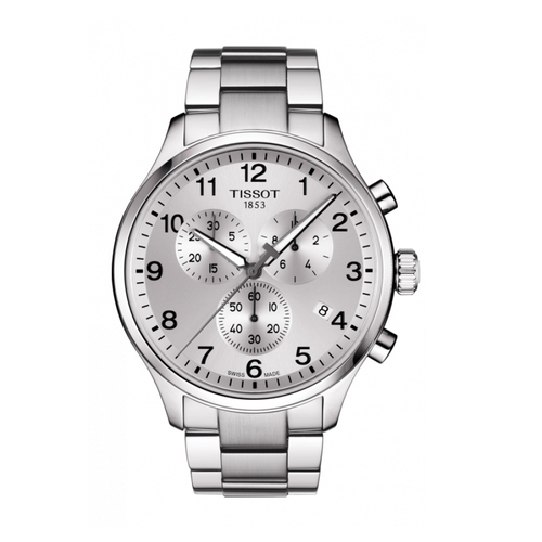 שעון TISSOT דגם T1166171103700 לגבר לוח כסוף רצועת פלדת אל-חלד בצבע אפור