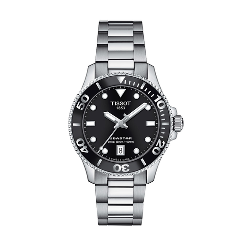 שעון TISSOT דגם T1202101105100 לאישה לוח שחור רצועת פלדת אל-חלד בצבע אפור