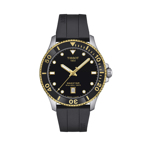 שעון TISSOT דגם T1204102705100 לגבר לוח שחור רצועת גומי ניטריל (HNBR-NBR) בצבע שחור