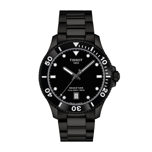 שעון TISSOT דגם T1204103305100 לגבר לוח שחור רצועת פלדת אל-חלד בצבע שחור