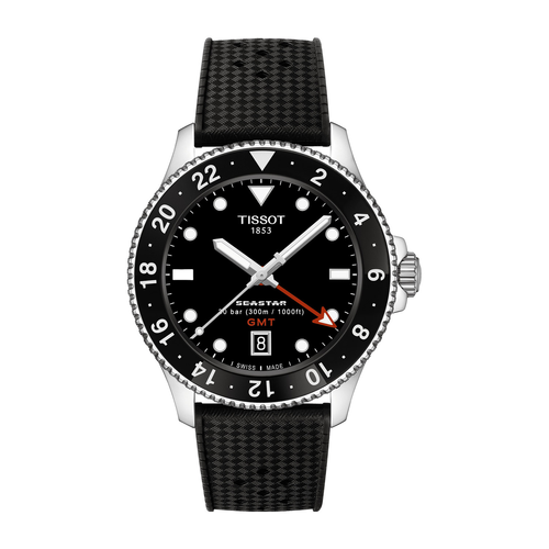 שעון TISSOT דגם T1208521705100 לגבר לוח שחור רצועת גומי בצבע שחור