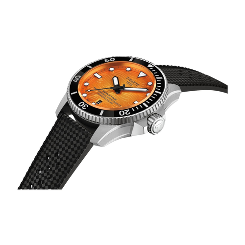 שעון TISSOT דגם T1209071728100 לגבר לוח כתום רצועת גומי בצבע שחור – תמונה 3