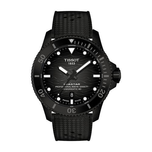 שעון TISSOT דגם T1209073705100 לגבר לוח אפור מדורג רצועת גומי בצבע שחור