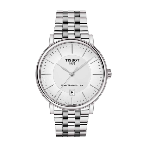 שעון TISSOT דגם T1224071103100 לגבר לוח לבן רצועת פלדת אל-חלד בצבע כסף