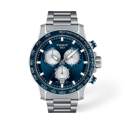 שעון TISSOT דגם T1256171104100 לגבר לוח כחול רצועת פלדת אל-חלד בצבע אפור