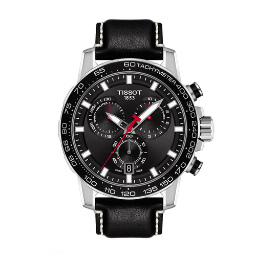 שעון TISSOT דגם T1256171605100 לגבר לוח שחור רצועת עור בצבע שחור