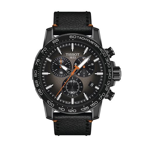 שעון TISSOT דגם T1256173608100 לגבר לוח אפור מדורג רצועת עור בצבע שחור