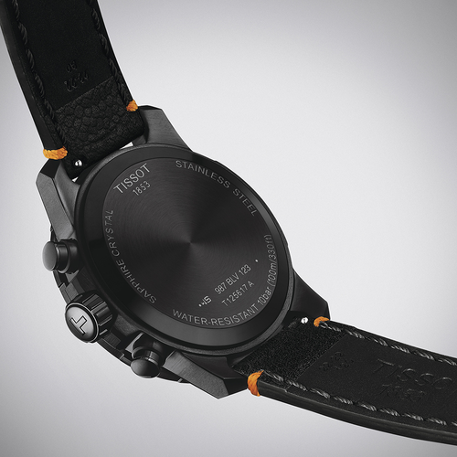 שעון TISSOT דגם T1256173608100 לגבר לוח אפור מדורג רצועת עור בצבע שחור – תמונה 3