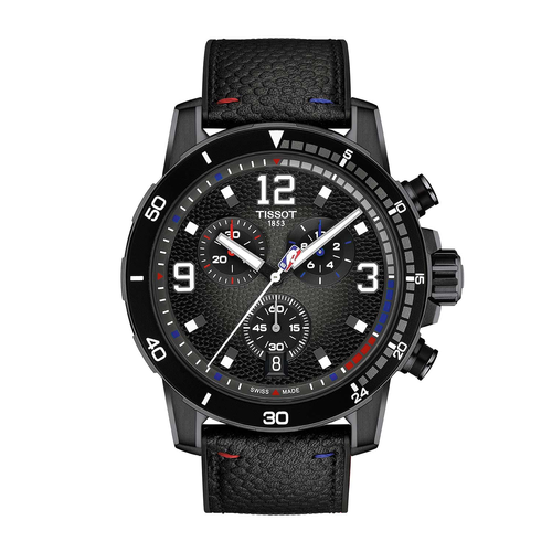שעון TISSOT דגם T1256173706700 לגבר לוח אפור רצועת עור בצבע שחור