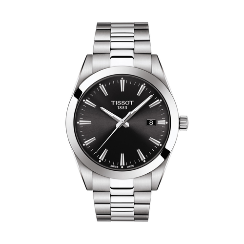 שעון TISSOT דגם T1274101105100 לגבר לוח שחור רצועת מתכת