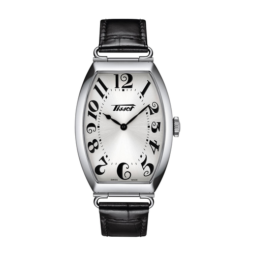 שעון TISSOT דגם T1285091603200 לגבר לוח כסף רצועת עור בצבע שחור