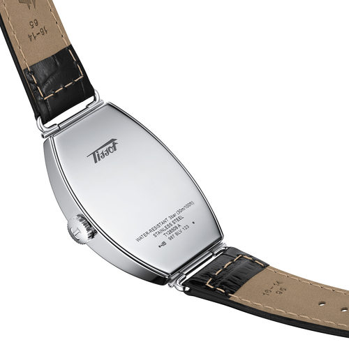 שעון TISSOT דגם T1285091603200 לגבר לוח כסף רצועת עור בצבע שחור – תמונה 3