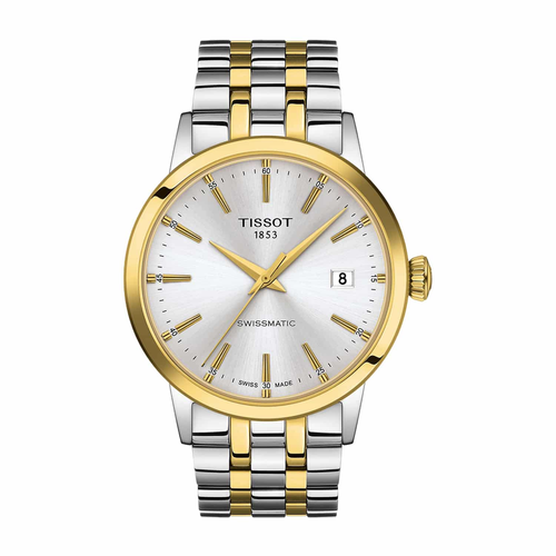שעון TISSOT דגם T1294072203101 לגבר לוח כסף רצועת פלדת אל-חלד בצבע כסף וזהב