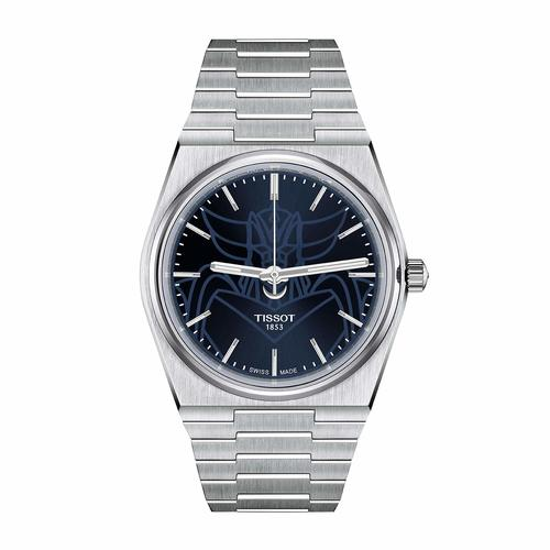 שעון TISSOT דגם T1374071104102 לגבר לוח כחול רצועת פלדת אל-חלד בצבע אפור