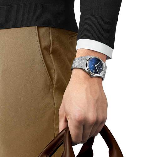 שעון TISSOT דגם T1374071105101 לגבר לוח כחול כהה משולב שחור רצועת פלדת אל-חלד – תמונה 3