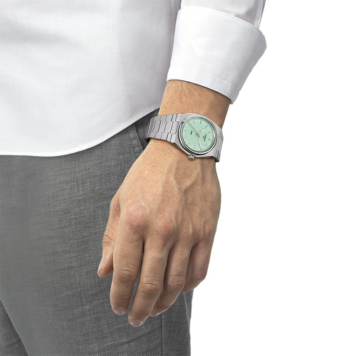 שעון TISSOT דגם T1374101109101 לגבר לוח ירוק בהיר רצועת פלדת אל-חלד – תמונה 2