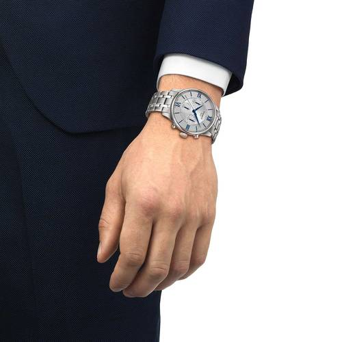 שעון TISSOT דגם T1394621103800 לגבר לוח כסוף רצועת פלדת אל-חלד – תמונה 2