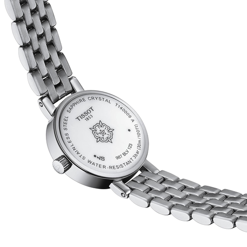 שעון TISSOT דגם T1400096111600 לאישה לוח לבן אם הפנינה רצועת פלדת אל-חלד בצבע אפור – תמונה 3