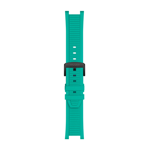 שעון TISSOT דגם T1414173705101 לגבר לוח שחור רצועת סיליקון בצבע טורקיז – תמונה 2