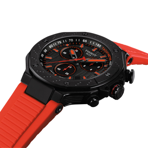 שעון TISSOT דגם T1414173706101 לגבר לוח שחור רצועת גומי בצבע ירוק זית – תמונה 3
