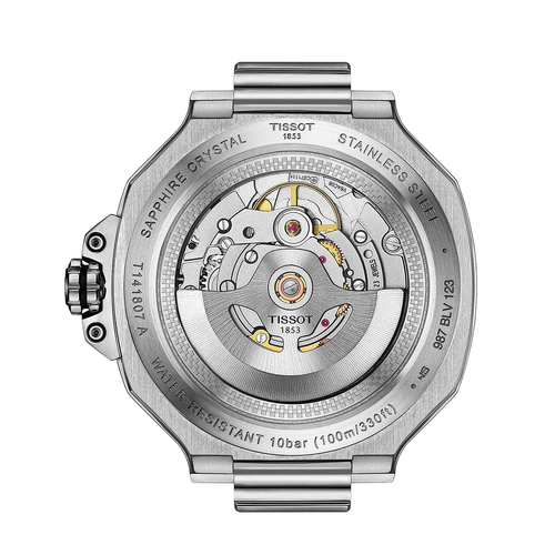 שעון TISSOT דגם T1418071104100 לגבר לוח כחול רצועת פלדת אל-חלד בצבע אפור – תמונה 3