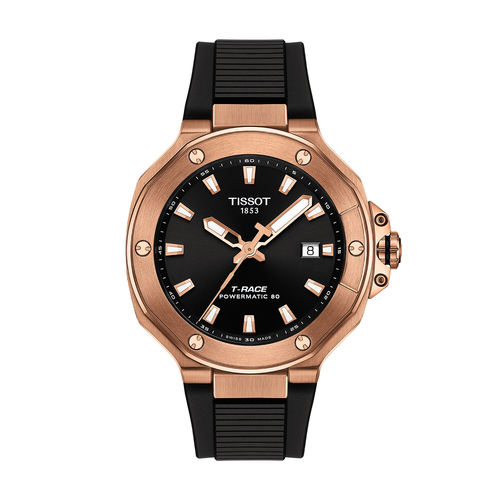 שעון TISSOT דגם T1418073705100 לגבר לוח שחור רצועת גומי בצבע שחור