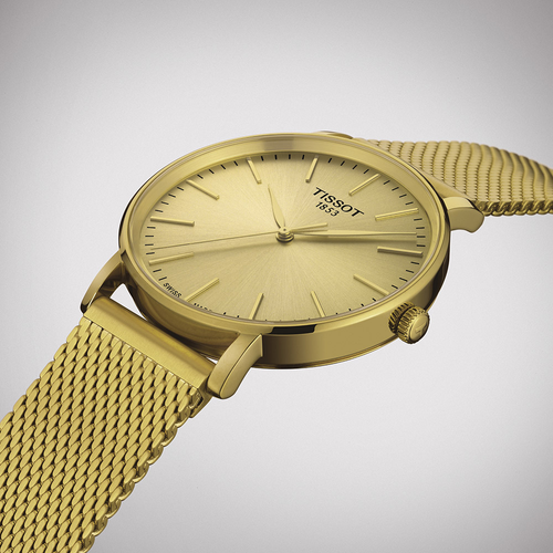 שעון TISSOT דגם T1434103302100 לגבר לוח זהב רצועת מתכת – תמונה 3