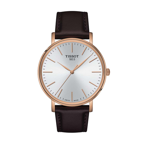 שעון TISSOT דגם T1434103601100 לגבר לוח אפור רצועת עור בצבע חום