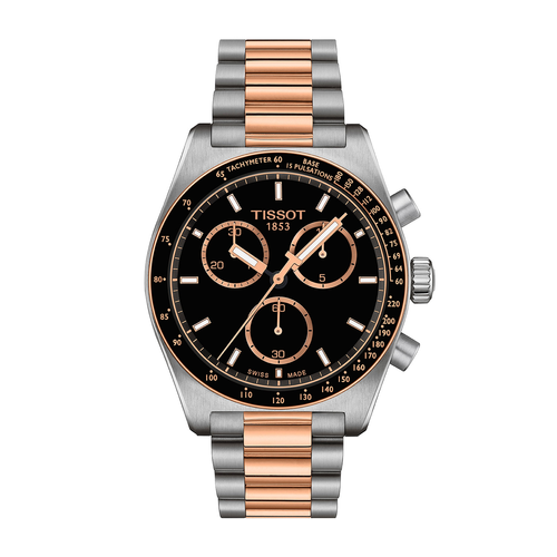 שעון TISSOT דגם T1494172205101 לגבר לוח שחור רצועת פלדת אל-חלד בצבע כסף