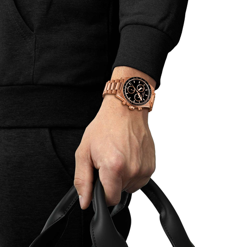 שעון TISSOT דגם T1494173305100 לגבר לוח שחור רצועת פלדת אל-חלד בצבע כסף – תמונה 2