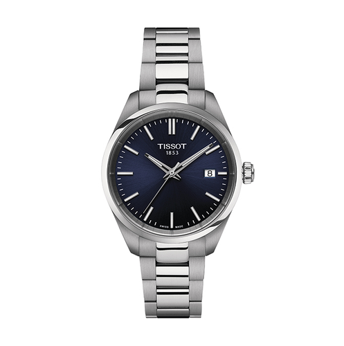 שעון TISSOT דגם T1502101104100 לאישה לוח כחול מדורג רצועת פלדת אל-חלד