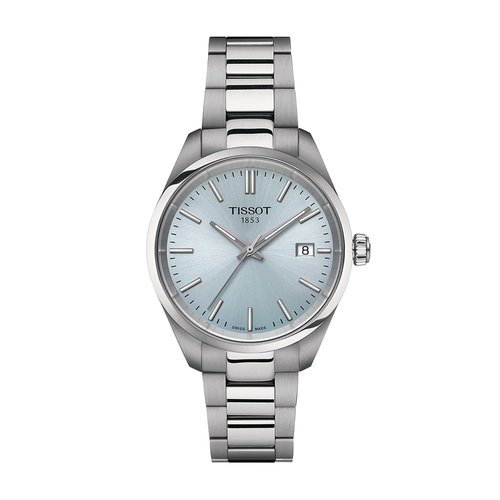 שעון TISSOT דגם T1502101135100 לאישה לוח תכלת מדורג רצועת פלדת אל-חלד