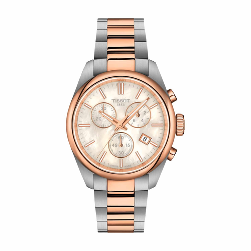שעון TISSOT דגם T1502172211100 לאישה לוח אם הפנינה רצועת פלדת אל-חלד בשילוב רוז גולד