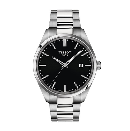שעון TISSOT דגם T1504101105100 לגבר לוח שחור רצועת פלדת אל-חלד