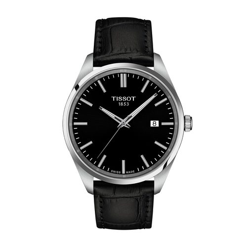 שעון TISSOT דגם T1504101605100 לגבר לוח שחור רצועת עור בצבע שחור