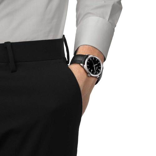 שעון TISSOT דגם T1504101605100 לגבר לוח שחור רצועת עור בצבע שחור – תמונה 2