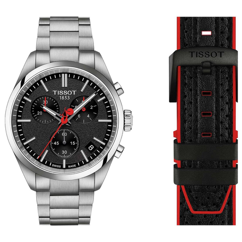 שעון TISSOT דגם T1504171105101 לגבר לוח שחור רצועת פלדת אל-חלד