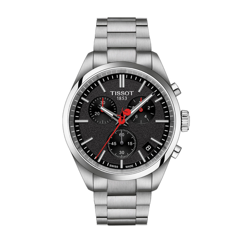 שעון TISSOT דגם T1504171105101 לגבר לוח שחור רצועת פלדת אל-חלד – תמונה 3