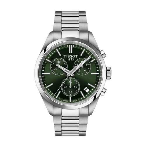 שעון TISSOT דגם T1504171109100 לגבר לוח ירוק רצועת פלדת אל-חלד בצבע כסף