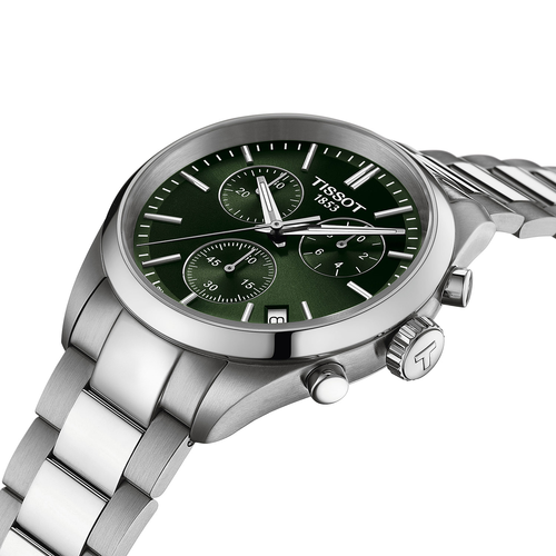 שעון TISSOT דגם T1504171109100 לגבר לוח ירוק רצועת פלדת אל-חלד בצבע כסף – תמונה 2