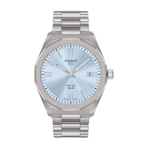 שעון TISSOT דגם T1514221135100 לגבר לוח תכלת רצועת פלדת אל-חלד בצבע כסף