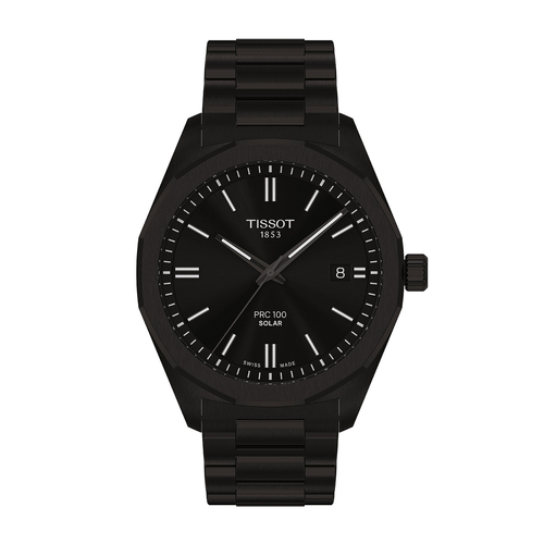 שעון TISSOT דגם T1514223305100 לגבר לוח שחור רצועת פלדת אל-חלד בצבע שחור
