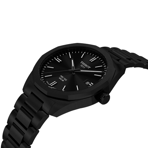 שעון TISSOT דגם T1514223305100 לגבר לוח שחור רצועת פלדת אל-חלד בצבע שחור – תמונה 2