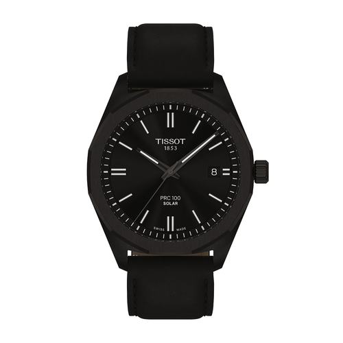 שעון TISSOT דגם T1514223605100 לגבר לוח שחור רצועת עור בצבע שחור