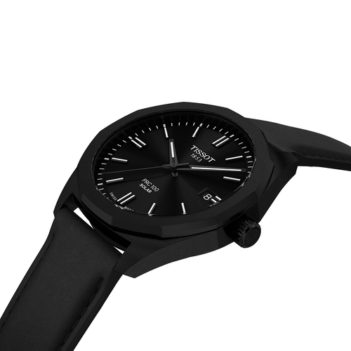 שעון TISSOT דגם T1514223605100 לגבר לוח שחור רצועת עור בצבע שחור – תמונה 2