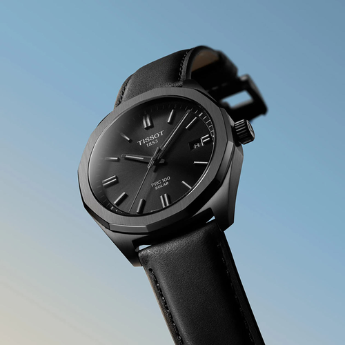 שעון TISSOT דגם T1514223605100 לגבר לוח שחור רצועת עור בצבע שחור – תמונה 5