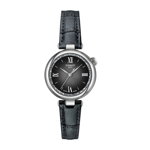 שעון TISSOT דגם T1520101603800 לאישה לוח שחור רצועת עור בצבע שחור